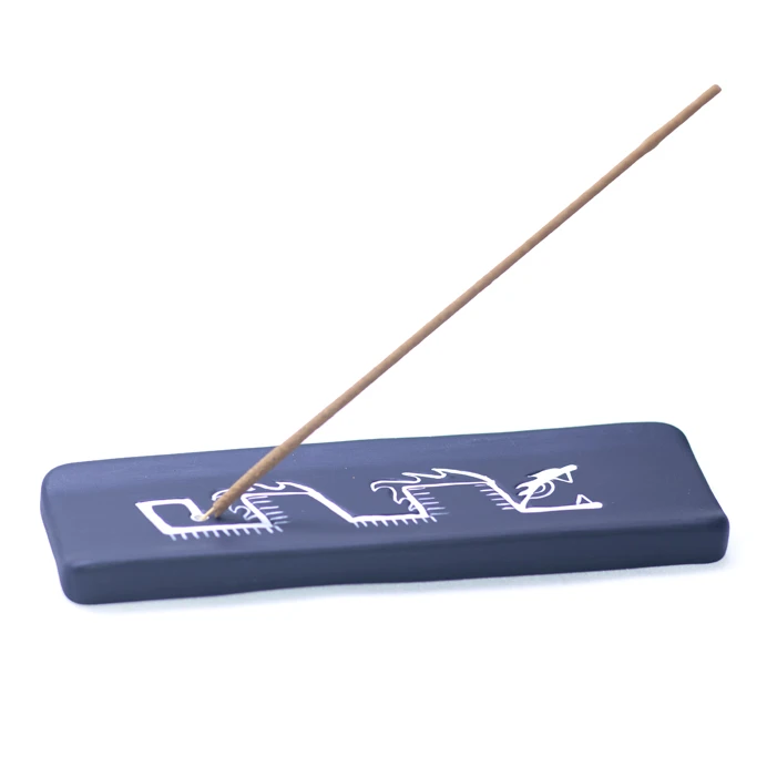 Hand-painted Peruvian ceramic incense stick burner with narrow ash-catching channel