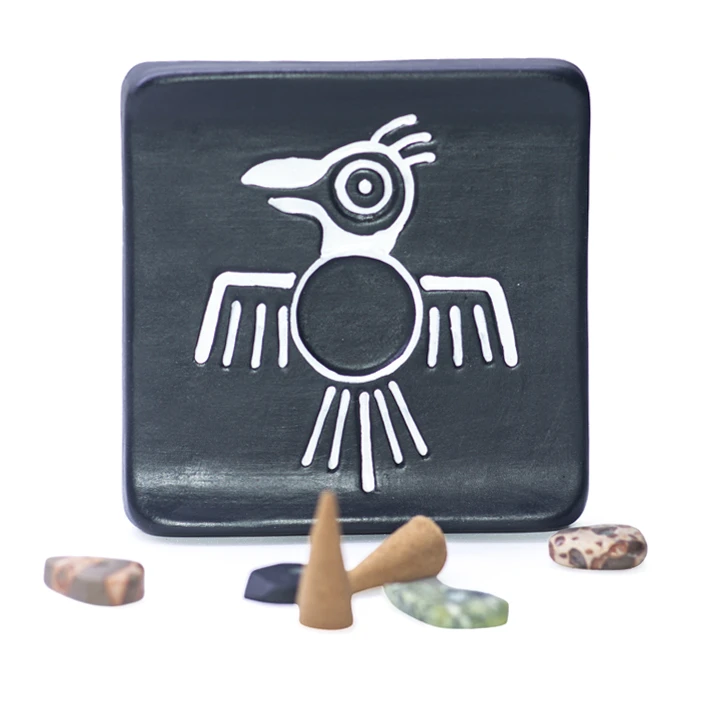 White ceramic Condor incense cone holder with Andean-inspired artisan design
